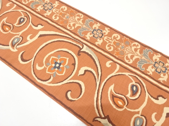 アンティーク　縞に花更紗模様織り出し袋帯（材料）